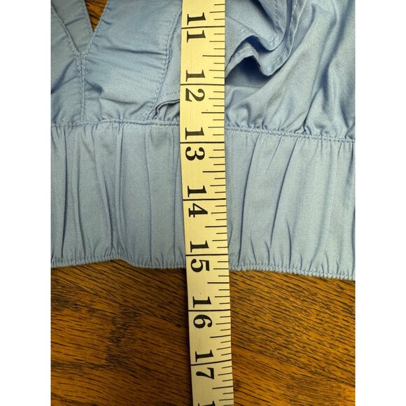 Abercrombie & Fitch Top Small Blue Ruffle V-Neck Cropped Romantic Boho - Picture 6 of 8